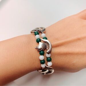 SPARTAN Michigan State Green White Silver Beaded Fashion Bracelet